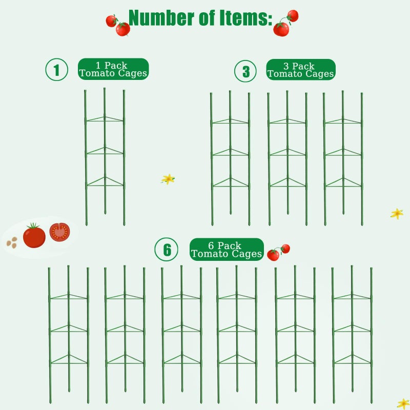 MQUPIN 3 Pack Tomato Cages, 51.2in Tomato Plant Support Stakes Heavy-Duty, Garden Tomato Cages & Trellis for Climbing Vegetables, Tomatoes, Peppers, and Potted Plants(3) - Image 2