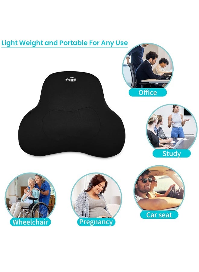 موب وسادة دعم أسفل الظهر من إسفنج الذاكرة من MOB - وسادة ظهر مريحة لكرسي المكتب، ومقعد السيارة، والمنزل، والكراسي المتحركة - تصميم تقويمي لتصحيح وضعية الجسم، وتخفيف آلام الظهر، ودعم الخصر والعمود الفقري - Image 2