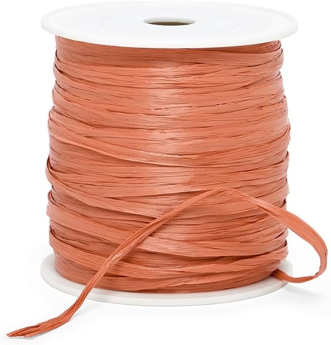 Coral Raffia Ribbon, Matte Finish, 1/4 Inch Wide, 100 Yard Craft Ribbon Roll