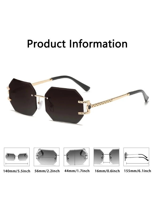ShebSheb Classic Women's Rimless Sunglasses Golden Frameless Frame Square Diamond Cut Polygonal Lens UV400 Shades  - Image 5