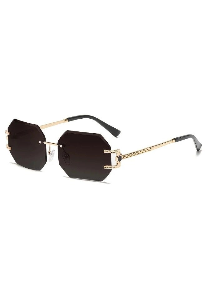 ShebSheb Classic Women's Rimless Sunglasses Golden Frameless Frame Square Diamond Cut Polygonal Lens UV400 Shades  - Image 1