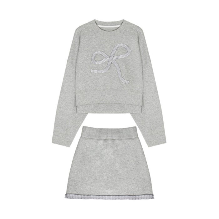 [three-piece set] bow slim sweater womens autumn 2024 new skirt a set of leisure sports set Suit - Image 1