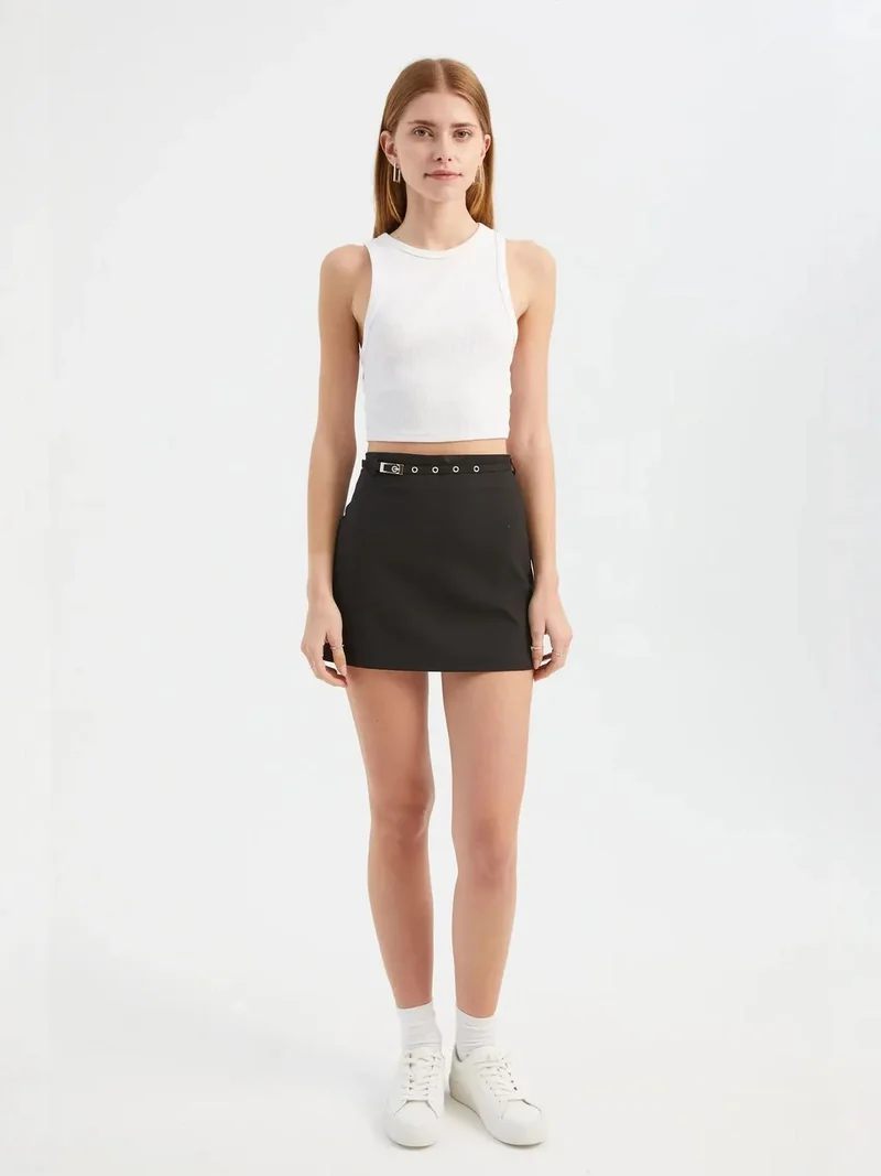HICCUP High Waist Mini Skirt with a Belt Detail