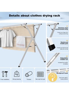 Arabest Clothes Drying Rack, 63 inches Laundry Drying Rack Clothing Foldable & Collapsible Stainless Steel Heavy Duty Clothing Drying Rack with Windproof Hooks for Indoor Outdoor  - Image 4
