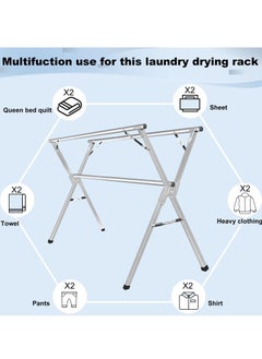 Arabest Clothes Drying Rack, 63 inches Laundry Drying Rack Clothing Foldable & Collapsible Stainless Steel Heavy Duty Clothing Drying Rack with Windproof Hooks for Indoor Outdoor  - Image 2