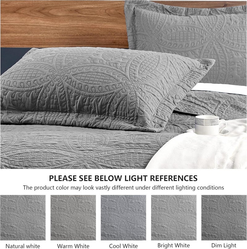 Love's cabin Twin Quilt Set Grey Bedspreads - Soft Bed Summer Lightweight Bedspread Comforter - Modern Style Coin Pattern Coverlet for All Season - 2 Pieces (1 Quilt, 1 Pillow Sham) - Image 5