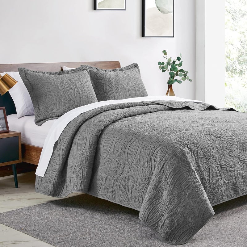 Love's cabin Twin Quilt Set Grey Bedspreads - Soft Bed Summer Lightweight Bedspread Comforter - Modern Style Coin Pattern Coverlet for All Season - 2 Pieces (1 Quilt, 1 Pillow Sham) - Image 2