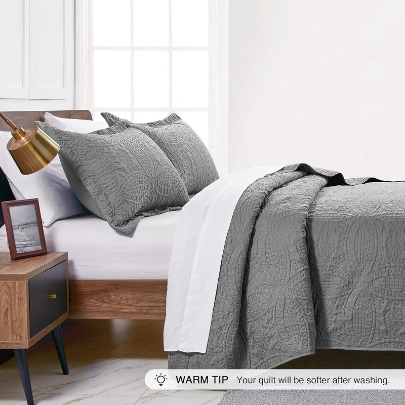 Love's cabin Twin Quilt Set Grey Bedspreads - Soft Bed Summer Lightweight Bedspread Comforter - Modern Style Coin Pattern Coverlet for All Season - 2 Pieces (1 Quilt, 1 Pillow Sham) - Image 4