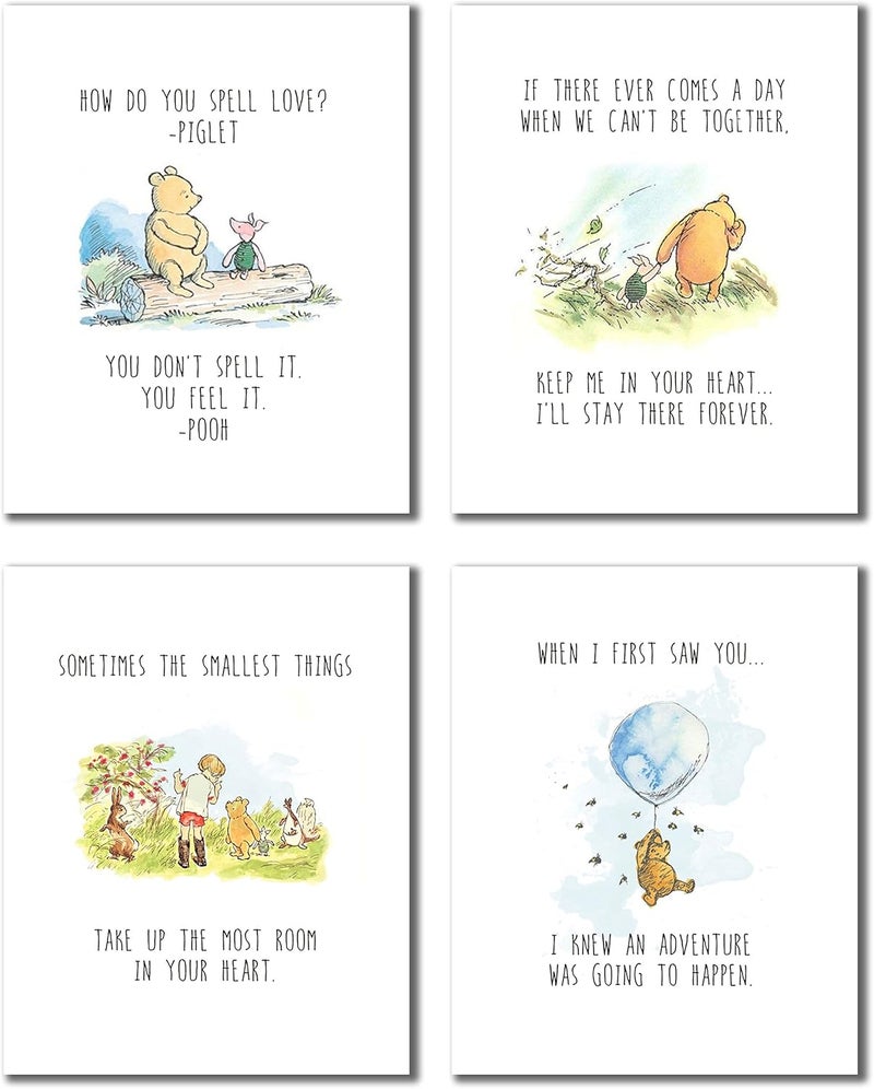 BigWig Prints Winnie The Pooh Classic Art - Set of 4 (8 inches x 10 inches) Wall Art Decor Photos Bedroom Playroom - Image 1
