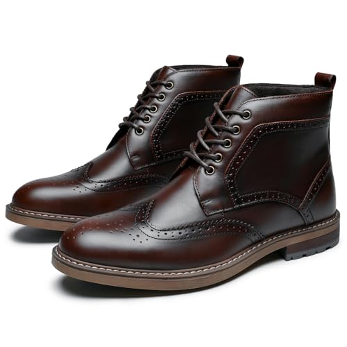 ArcBrothers Men's Oxford Chukka Boot, Dark Brown, Genuine Leather, Brogue Style, Ankle-High, Water Resistant, Size 11 - Image 3