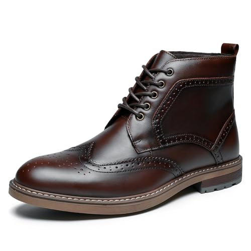 ArcBrothers Men's Oxford Chukka Boot, Dark Brown, Genuine Leather, Brogue Style, Ankle-High, Water Resistant, Size 11 - Image 1