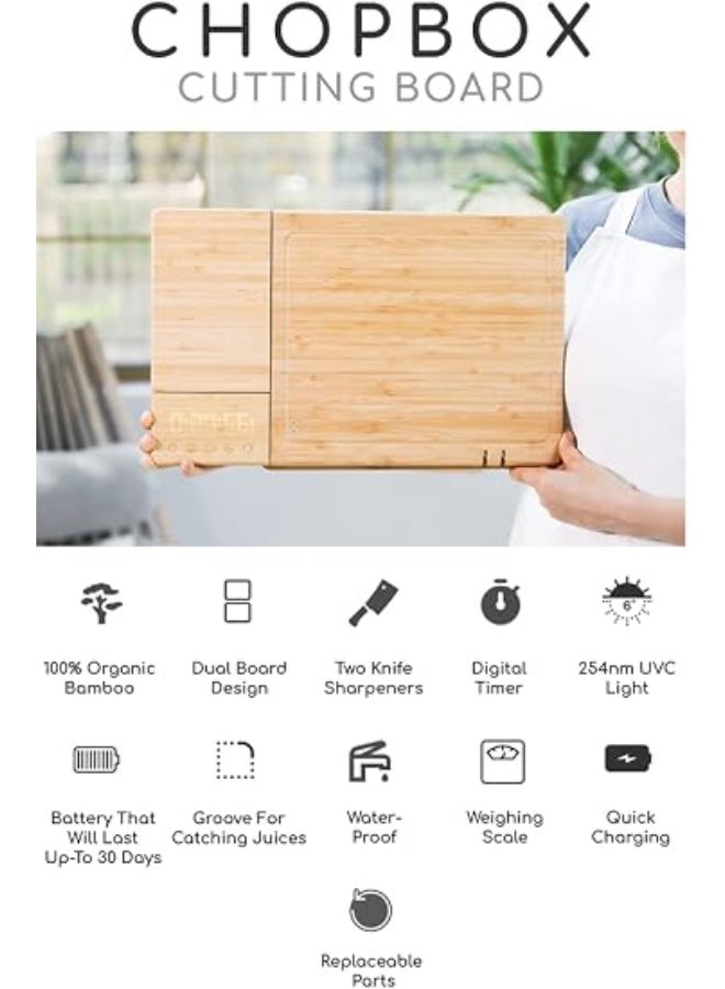 لوح تقطيع ذكي من الخيزران ChopBox مع معقم بالأشعة فوق البنفسجية، ميزان رقمي، مبراة سكاكين ومؤقت - Image 2