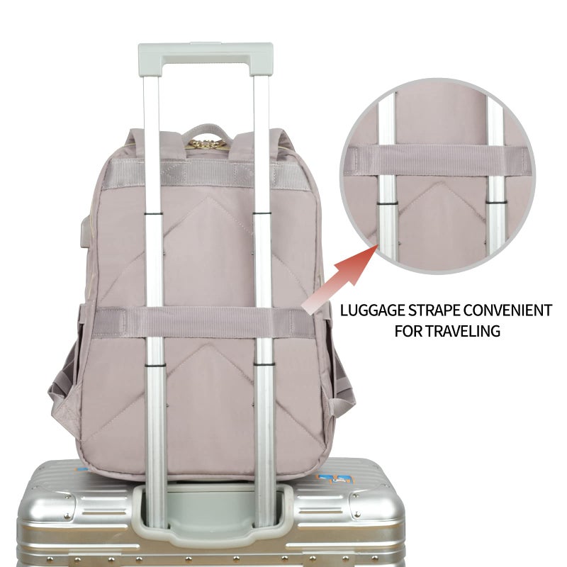 KROSER Laptop Backpack for Women 15.6 Inch Stylish Daypack with USB Charging Port, Water-repellent Nylon Backpack for Travel/Business, Dusty Pink - Image 5