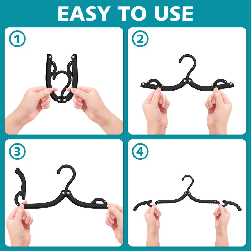 Besslly 15 Pcs Travel Hangers Portable Foldable Travel Hanger Organizer, Plastic Cruise Ship Accessories Essentials Clothes Hanging Rack Folding Hangers for Traveling Camping Flying RV Europe Suitcase, Black - Image 4