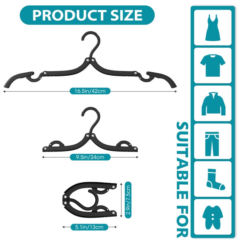 Besslly 15 Pcs Travel Hangers Portable Foldable Travel Hanger Organizer, Plastic Cruise Ship Accessories Essentials Clothes Hanging Rack Folding Hangers for Traveling Camping Flying RV Europe Suitcase, Black - Image 2