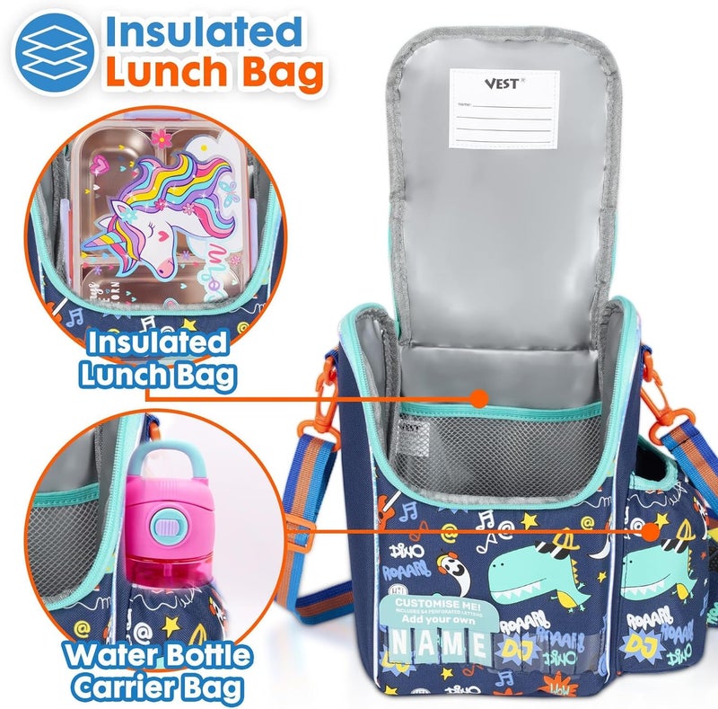 EXILOM 2 in 1 combo - thermal insulated lunch bag with leakproof stainless steel sipper bottle 700 ml for kids, Air-Tight Set for School and Outdoor Picnic, Leakage Proof water bottle and a lunch bag (Dino) - Image 4