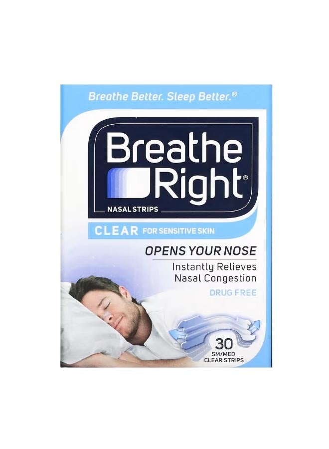 Breathe Right Nasal Strips SM/Med Clear 30 Count - Image 1