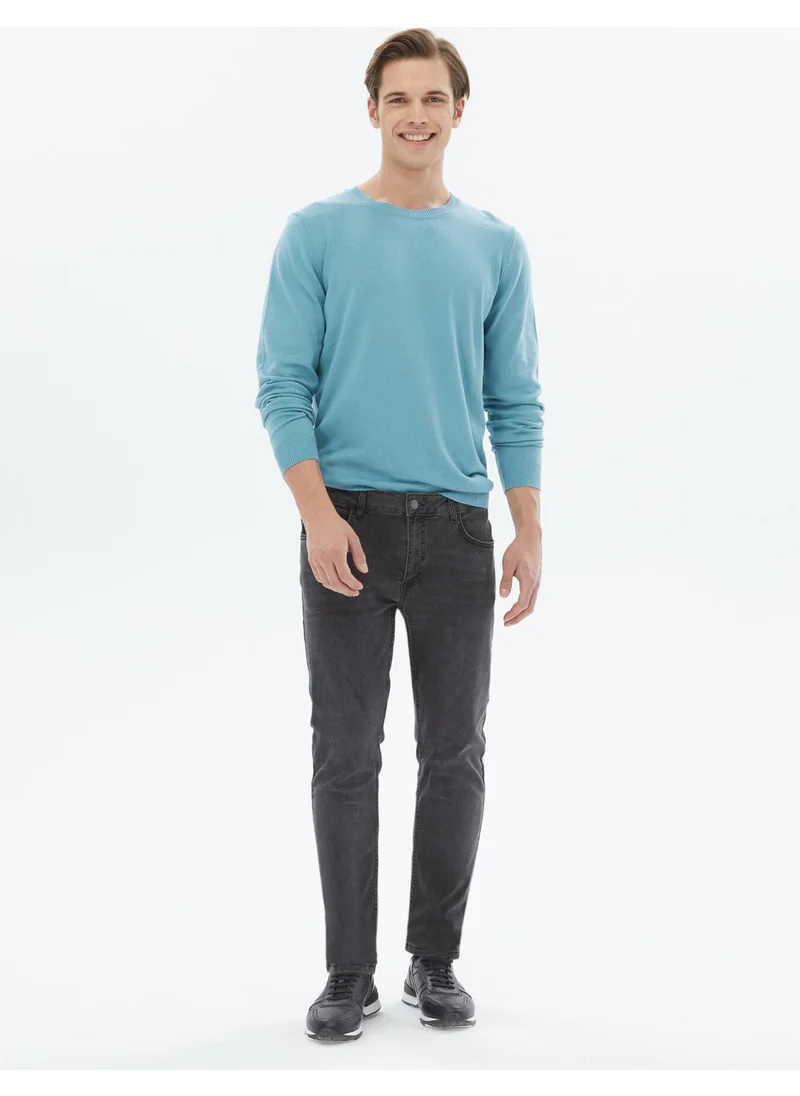 Kip Dark Mint Crew Neck Plain Knit Cotton Blend Sweater