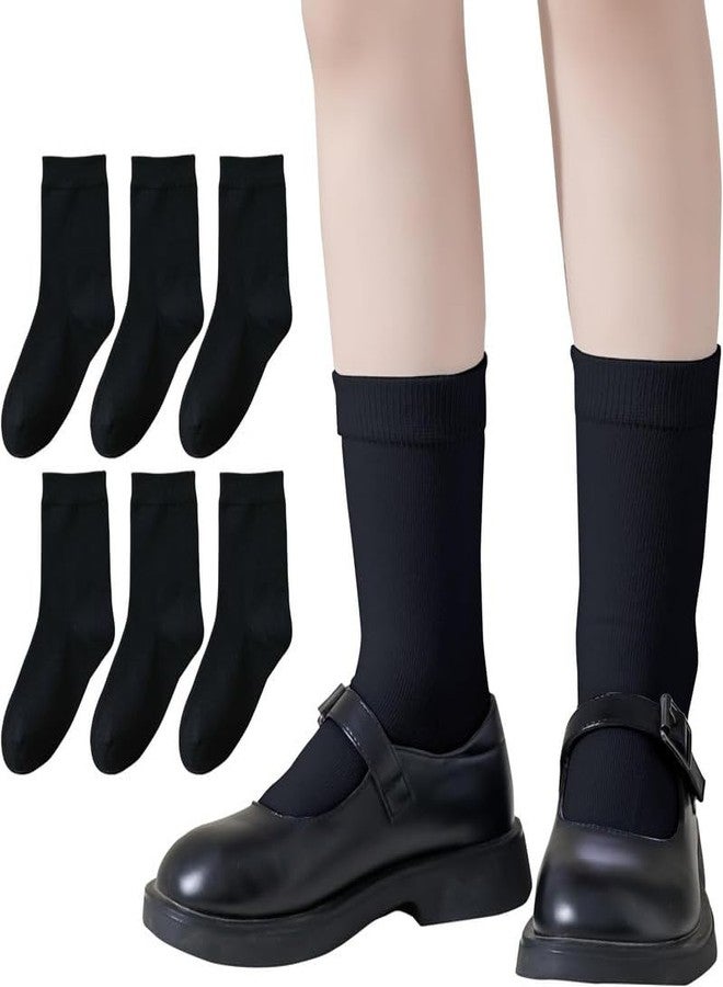 Yanwenx School socks for kids boys girls calf length Combed cotton combo pack of 6 pair_Black, 13-14 Years - Image 1