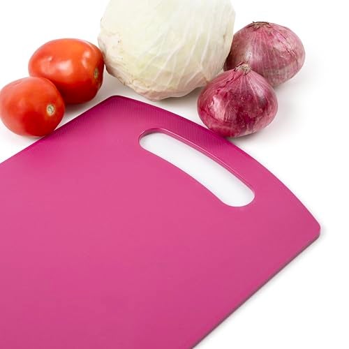 HomeWiz Plastic Cutting Chopping Board with Handle for Vegetable, Fruits, Cheese, Premium-Grade Plastic, 100% Food Safe, BPA-Free, Dishwasher Safe, Microwave Safe, Anti Bacterial Dark Pink Rectangle - Image 4