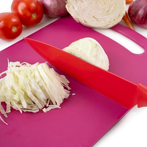 HomeWiz Plastic Cutting Chopping Board with Handle for Vegetable, Fruits, Cheese, Premium-Grade Plastic, 100% Food Safe, BPA-Free, Dishwasher Safe, Microwave Safe, Anti Bacterial Dark Pink Rectangle - Image 1
