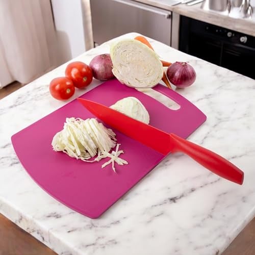 HomeWiz Plastic Cutting Chopping Board with Handle for Vegetable, Fruits, Cheese, Premium-Grade Plastic, 100% Food Safe, BPA-Free, Dishwasher Safe, Microwave Safe, Anti Bacterial Dark Pink Rectangle - Image 3