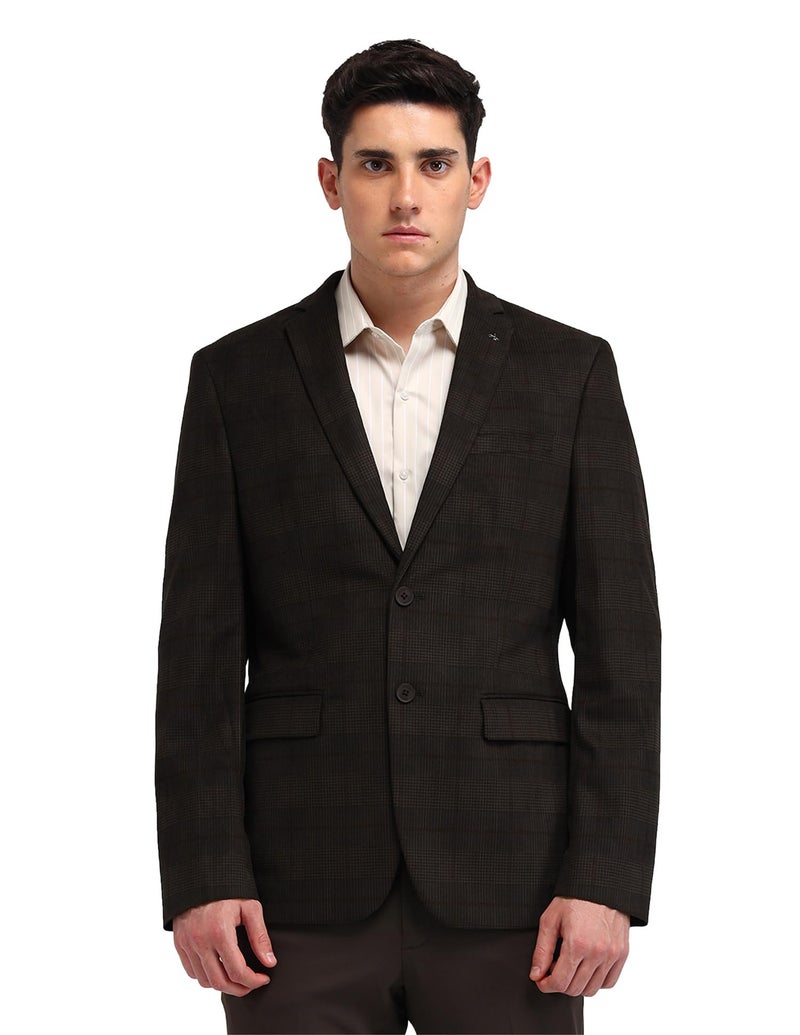 Arrow Mens Brown Checkered Notch Collar Long Sleeve Formal Polyester Slim Fit Blazer (ARAIBZ5031_Brown_38) - Image 1