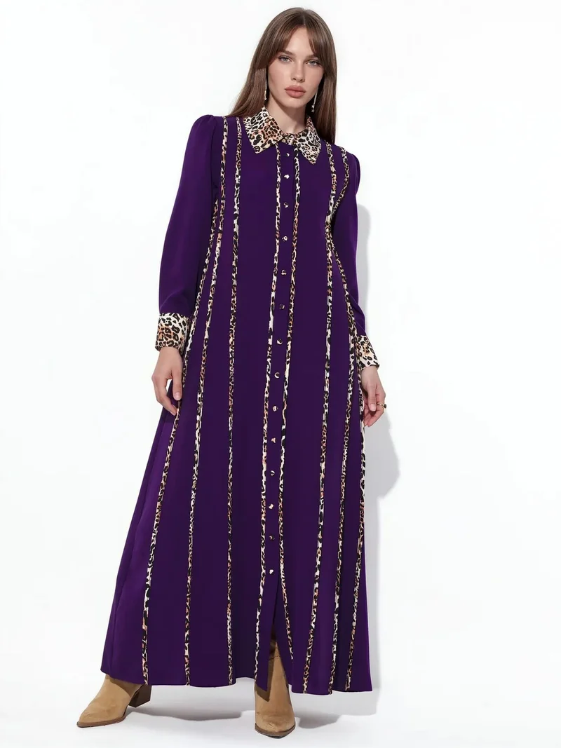 جينيفر Leopard Print Maxi Shirt Dress