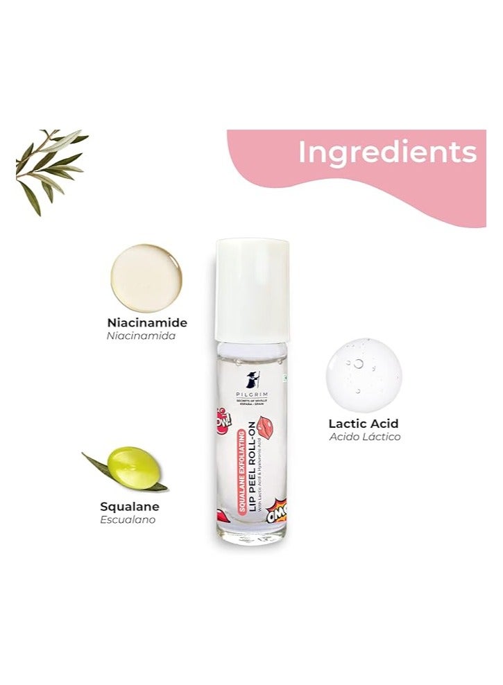 PILGRIM Pilgrim Spanish Squalane Lip Peel Roll-on with lactic acid & hyaluronic acid |Squalane exfoliating lip peel for soft & glossy lips | Hydrating dry & flaky lips |Women & Men's | 6 ml (Transparent)  - Image 5