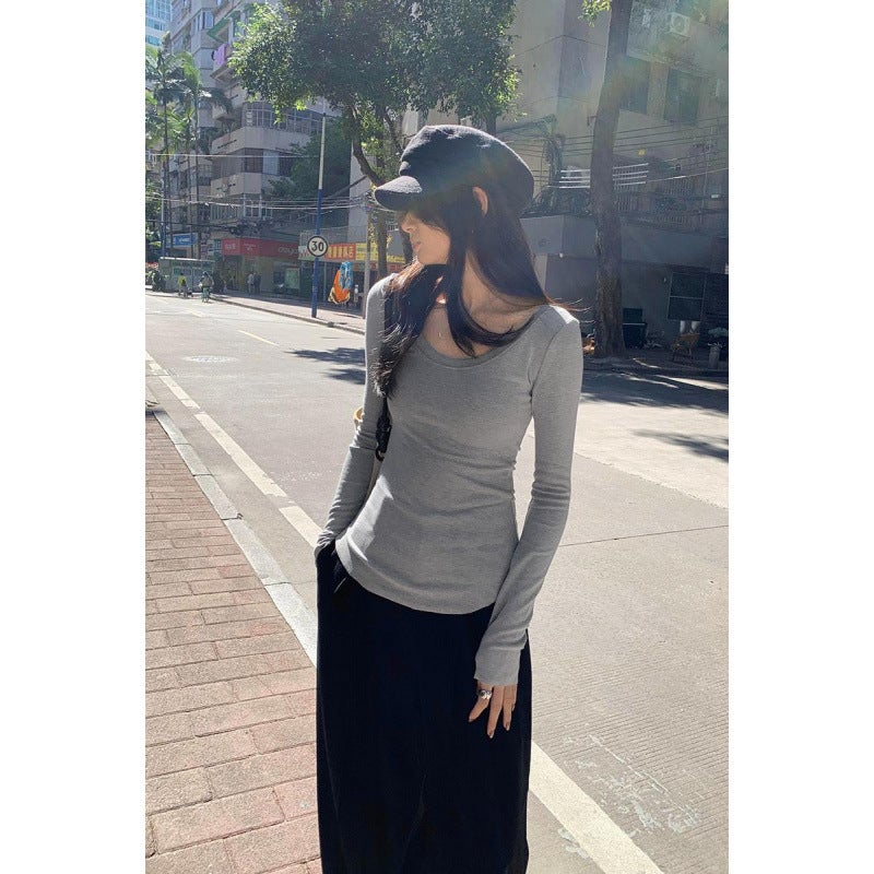 Shopping Mall Real Pograph Girl Slim Fit Inner Wearing Outer Base Shirt Women'S High-End Long-Sleeved T-Shirt Top - Image 3