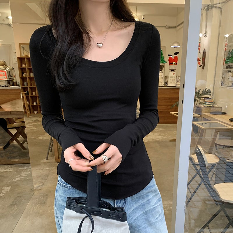Shopping Mall Real Pograph Girl Slim Fit Inner Wearing Outer Base Shirt Women'S High-End Long-Sleeved T-Shirt Top - Image 2