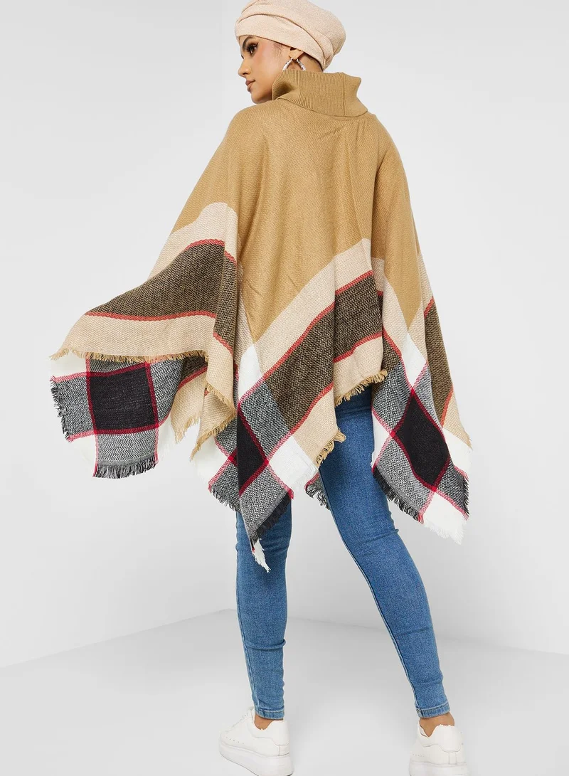 Khizana Check Pattern High Neck Sweater