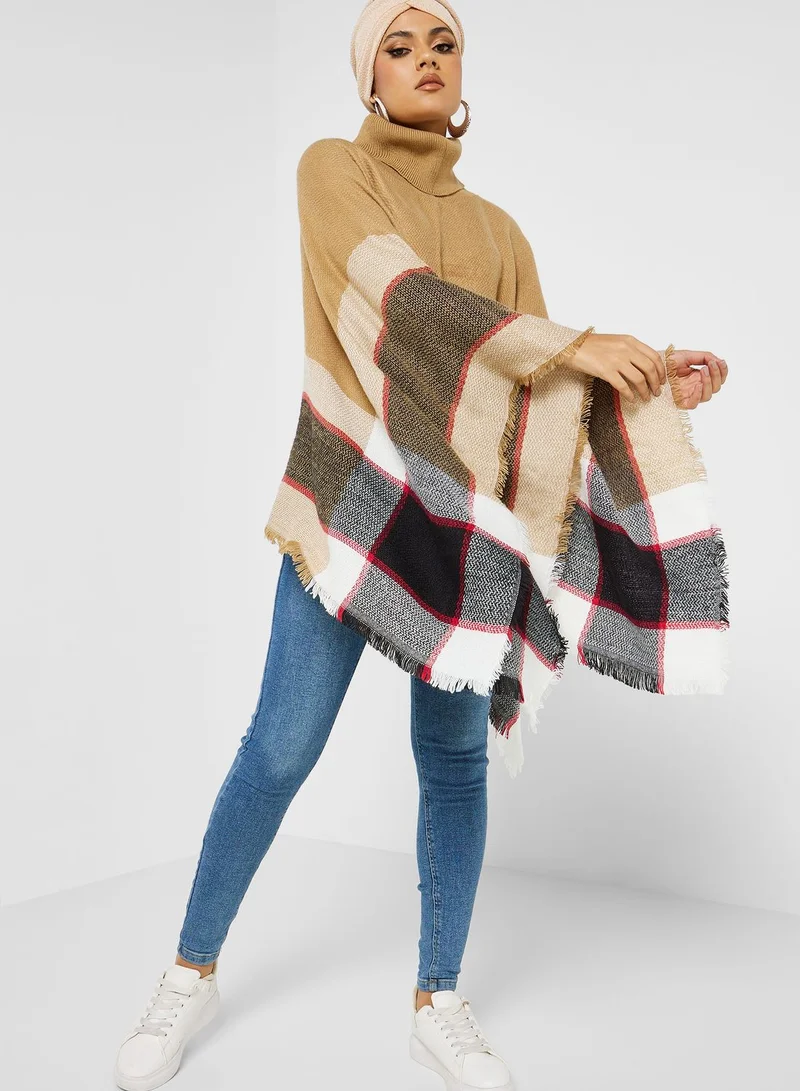 Khizana Check Pattern High Neck Sweater