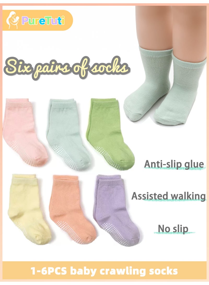 طفل نقي 6 أزواج من جوارب الأطفال غير القابلة للانزلاق، جوارب كاحل غير قابلة للانزلاق، جوارب كاحل غير قابلة للانزلاق مناسبة للأطفال من سن 0 إلى 7 سنوات من الأولاد والبنات - Image 1