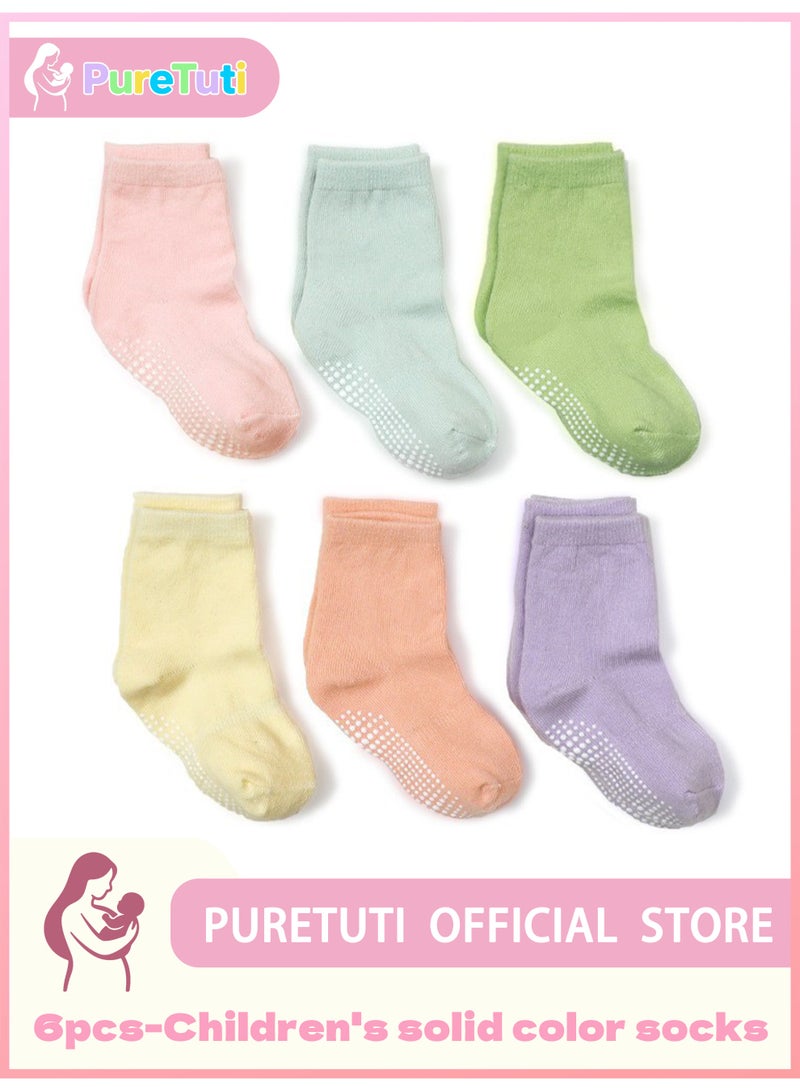 طفل نقي 6 أزواج من جوارب الأطفال غير القابلة للانزلاق، جوارب كاحل غير قابلة للانزلاق، جوارب كاحل غير قابلة للانزلاق مناسبة للأطفال من سن 0 إلى 7 سنوات من الأولاد والبنات - Image 1