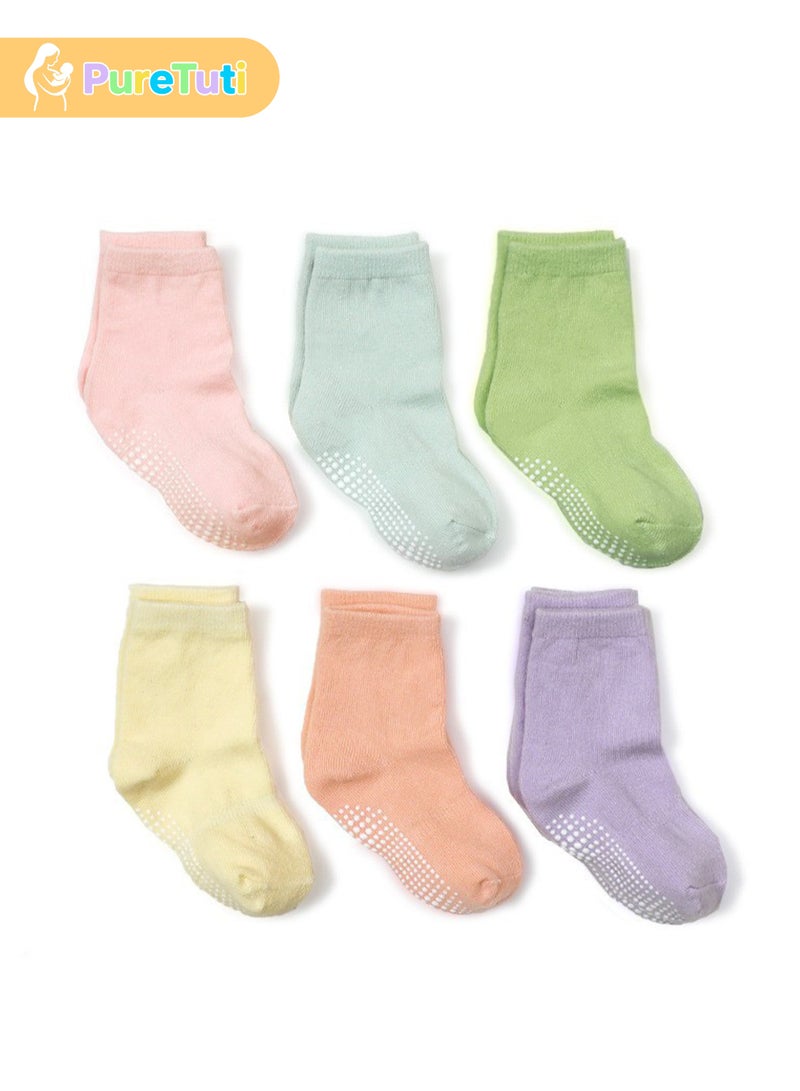 طفل نقي 6 أزواج من جوارب الأطفال غير القابلة للانزلاق، جوارب كاحل غير قابلة للانزلاق، جوارب كاحل غير قابلة للانزلاق مناسبة للأطفال من سن 0 إلى 7 سنوات من الأولاد والبنات - Image 4