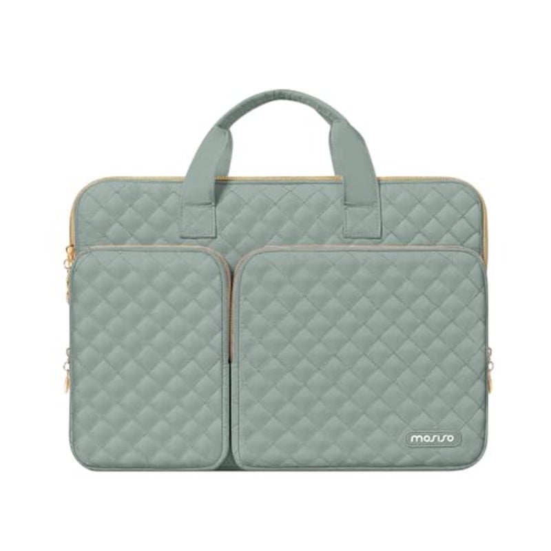 360 Protective Laptop Case 13.3 inch, 13-13.3 inch Laptop Sleeve Compatible with MacBook Air/Pro 13/Pro 14, HP Dell ASUS Lenovo, Square Quilted Bag Cover with 2 PocketsandHandleandBelt, Antique Green - Image 1