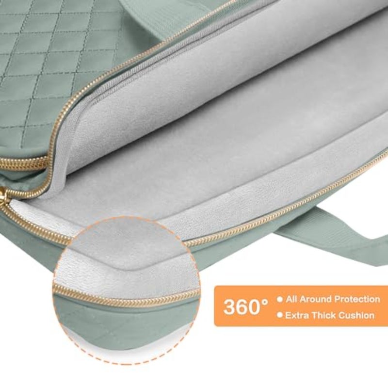 360 Protective Laptop Case 13.3 inch, 13-13.3 inch Laptop Sleeve Compatible with MacBook Air/Pro 13/Pro 14, HP Dell ASUS Lenovo, Square Quilted Bag Cover with 2 PocketsandHandleandBelt, Antique Green - Image 4