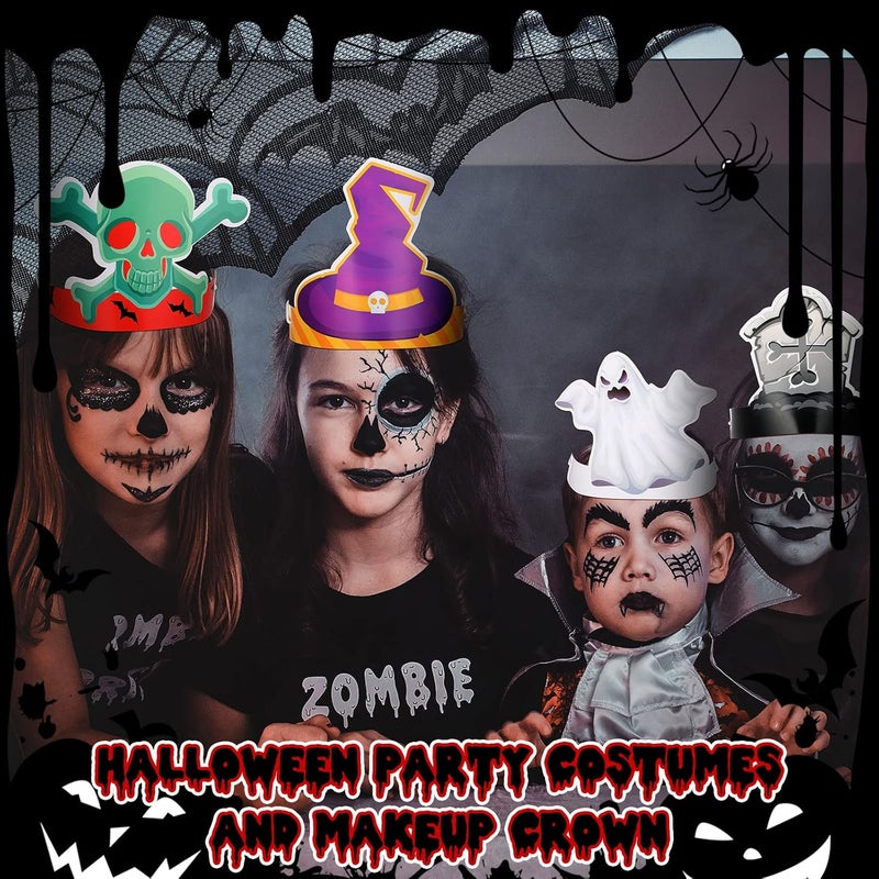 Woanger 32 Pcs Halloween Party Headband with Stretchable Strings Adjustable Ghost Pumpkin Crown Headwear for Kids Paper Hats Halloween Headband Decorations Cosplay Props Party Supplies - Image 2