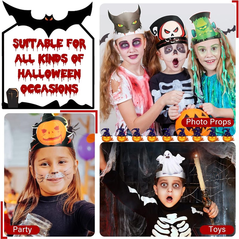 Woanger 32 Pcs Halloween Party Headband with Stretchable Strings Adjustable Ghost Pumpkin Crown Headwear for Kids Paper Hats Halloween Headband Decorations Cosplay Props Party Supplies - Image 5