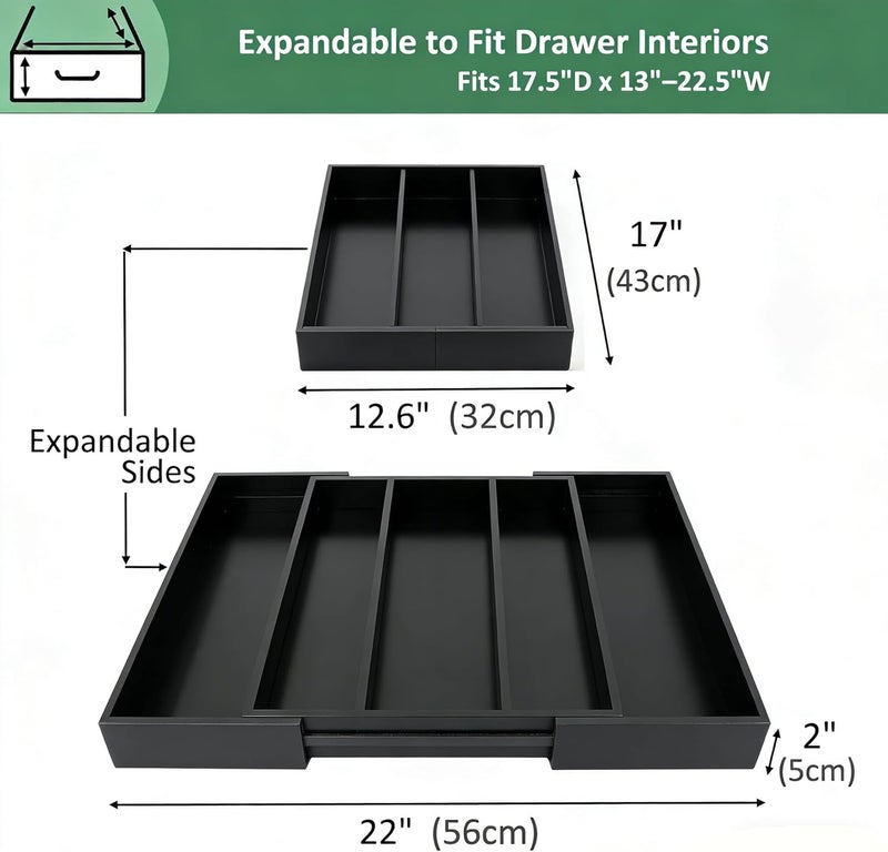 Utoplike Bamboo Cutlery Tray Expandable Drawer Organisers, Wooden Utensils Holder, Drawer Divider for Silverware, Flatware, Knives in Kitchen, Bedroom, Living Room, Black - Image 3