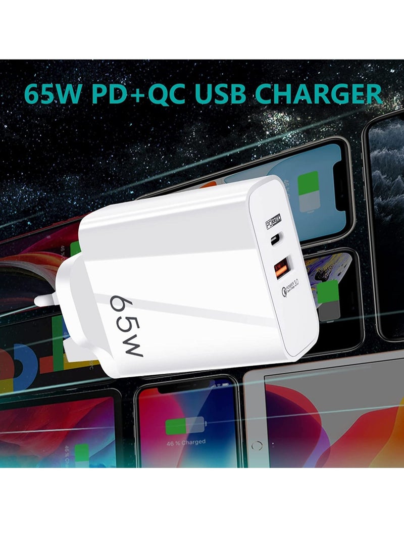YHYCC 65W USB-C Fast Charger: PD3.0 Type-C Wall Plug with Dual Ports for iPhone 14, Samsung, Tablets, Power Banks, and More - Image 2