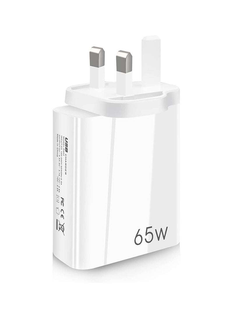 YHYCC 65W USB-C Fast Charger: PD3.0 Type-C Wall Plug with Dual Ports for iPhone 14, Samsung, Tablets, Power Banks, and More - Image 3