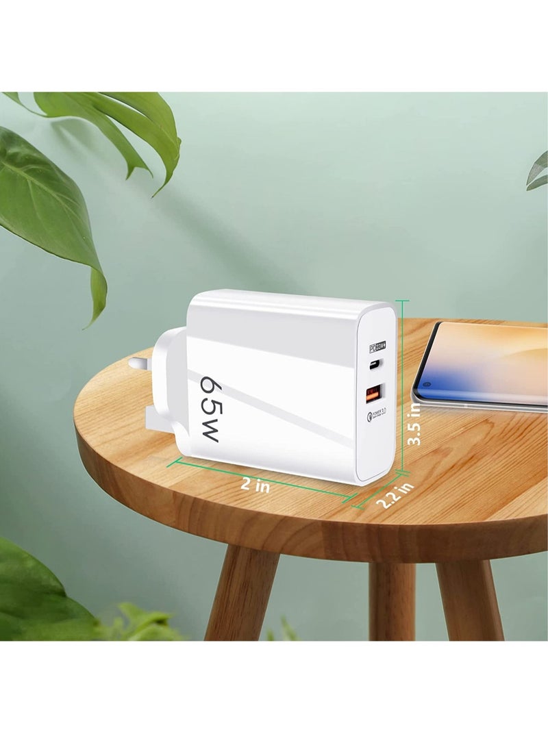 YHYCC 65W USB-C Fast Charger: PD3.0 Type-C Wall Plug with Dual Ports for iPhone 14, Samsung, Tablets, Power Banks, and More - Image 4