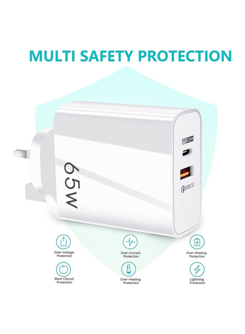 YHYCC 65W USB-C Fast Charger: PD3.0 Type-C Wall Plug with Dual Ports for iPhone 14, Samsung, Tablets, Power Banks, and More - Image 5