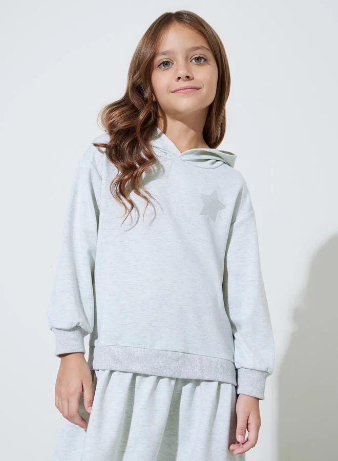 Styli Girls Grey Star Print Regular Fit Hooded Midi Dress
