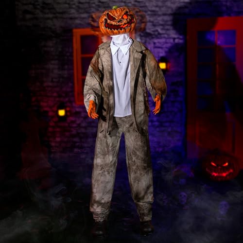 ELAMAS Halloween Animatronics Decorations 6ft Jack, Animated Lifesize Pumpkin Horror Decor with Motion Sensor, Creepy Sound, Scary Move, Light Up Eyes, Haunted House Spooky Prop for Outdoor, Yard Lawn - Image 1