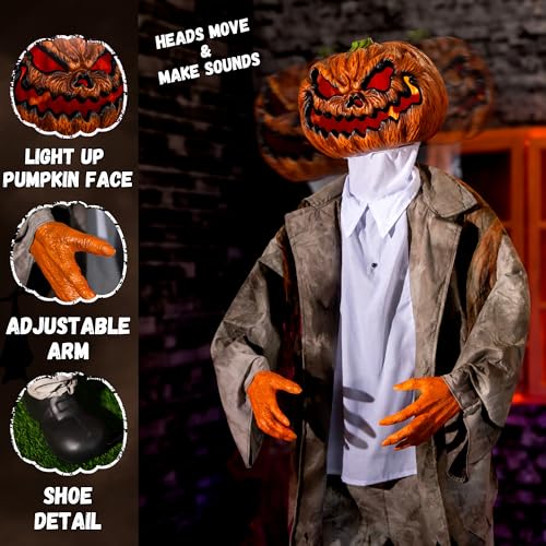 ELAMAS Halloween Animatronics Decorations 6ft Jack, Animated Lifesize Pumpkin Horror Decor with Motion Sensor, Creepy Sound, Scary Move, Light Up Eyes, Haunted House Spooky Prop for Outdoor, Yard Lawn - Image 2