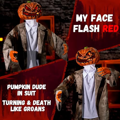 ELAMAS Halloween Animatronics Decorations 6ft Jack, Animated Lifesize Pumpkin Horror Decor with Motion Sensor, Creepy Sound, Scary Move, Light Up Eyes, Haunted House Spooky Prop for Outdoor, Yard Lawn - Image 3