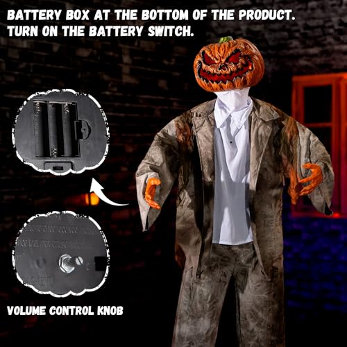 ELAMAS Halloween Animatronics Decorations 6ft Jack, Animated Lifesize Pumpkin Horror Decor with Motion Sensor, Creepy Sound, Scary Move, Light Up Eyes, Haunted House Spooky Prop for Outdoor, Yard Lawn - Image 5
